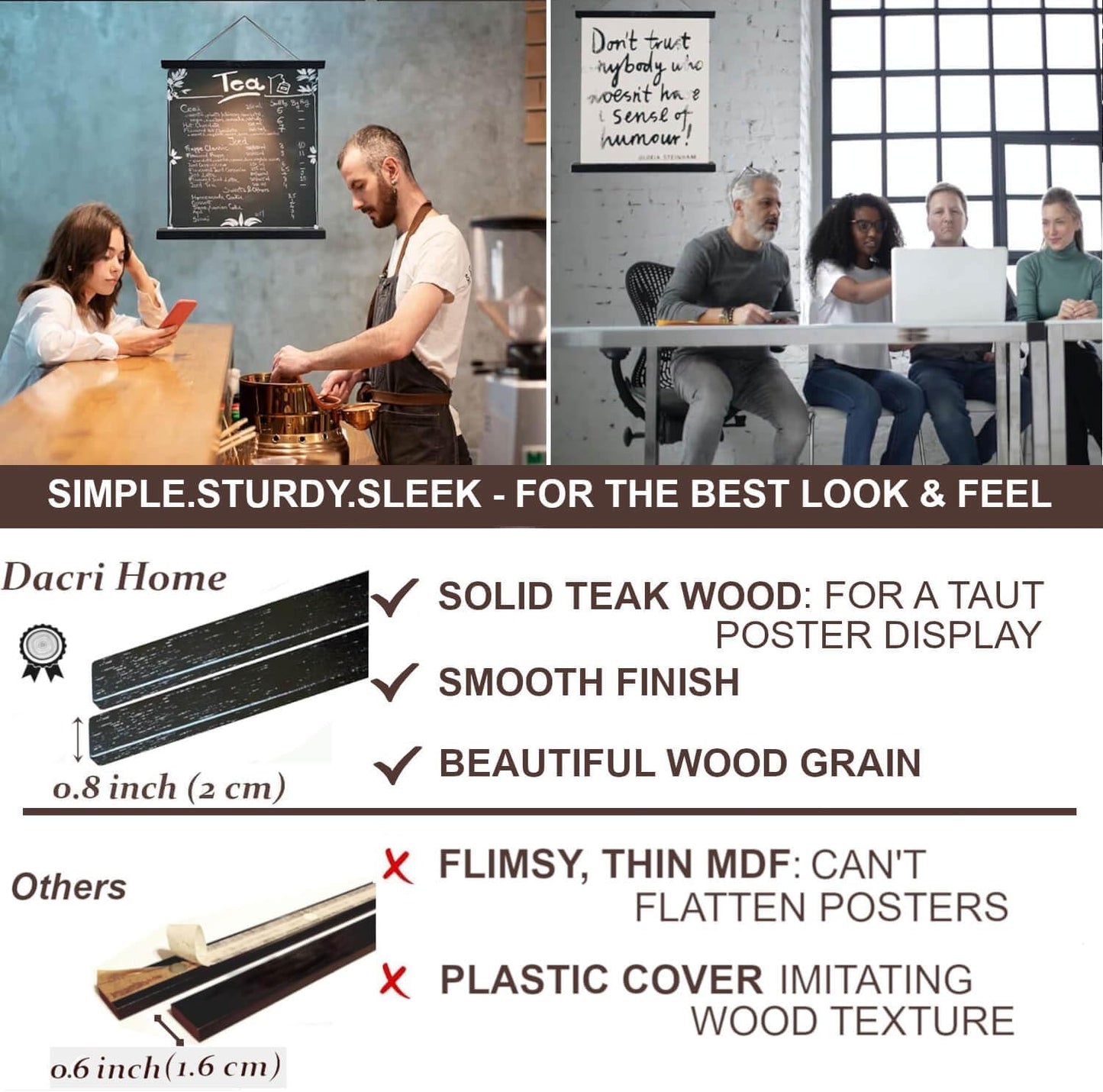 DACRI HOME 62" Magnetic Poster Hanger Frame - Sturdy Teak Wood Poster Frame, Strong Magnets for Safe Hanging Map Picture Print Scroll Wall Art 62x24 62x36 62x42 (62 Inch, Black)