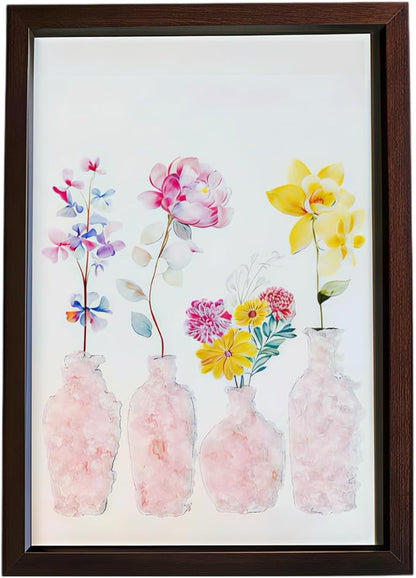Boohyjtong DIY Rose Quartz Crystal Art Kit - Natural Pink Gemstone Mosaic Wall Decor, Framed Floral Vase Craft for Adults, Healing Love Stone Gift for Her, Wedding & Home Decor (Includes A4 Frame)