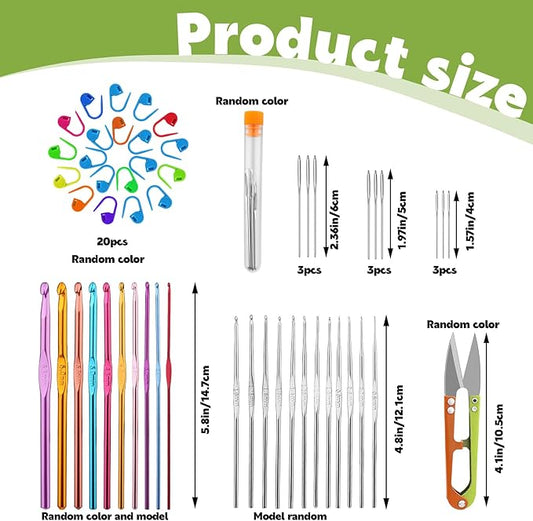 IMZAY 54 Pcs Crochet Hooks Set, 22 PCS Crochet Hooks Kit, Aluminum Ergonomic Handle Crochet, Crochet Needles for Yarn Knitting Needles with Stitch Marker, DIY Hand Knitting Craft Art for Beginners
