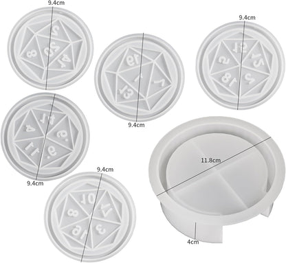 6 Pack Dice Tray Mold + Coaster Mold Holder Mold Resin Clay Jewelry Casting Mold Craft Supplies 3D Silicone Mold for Resin Casting Candle Making Molds