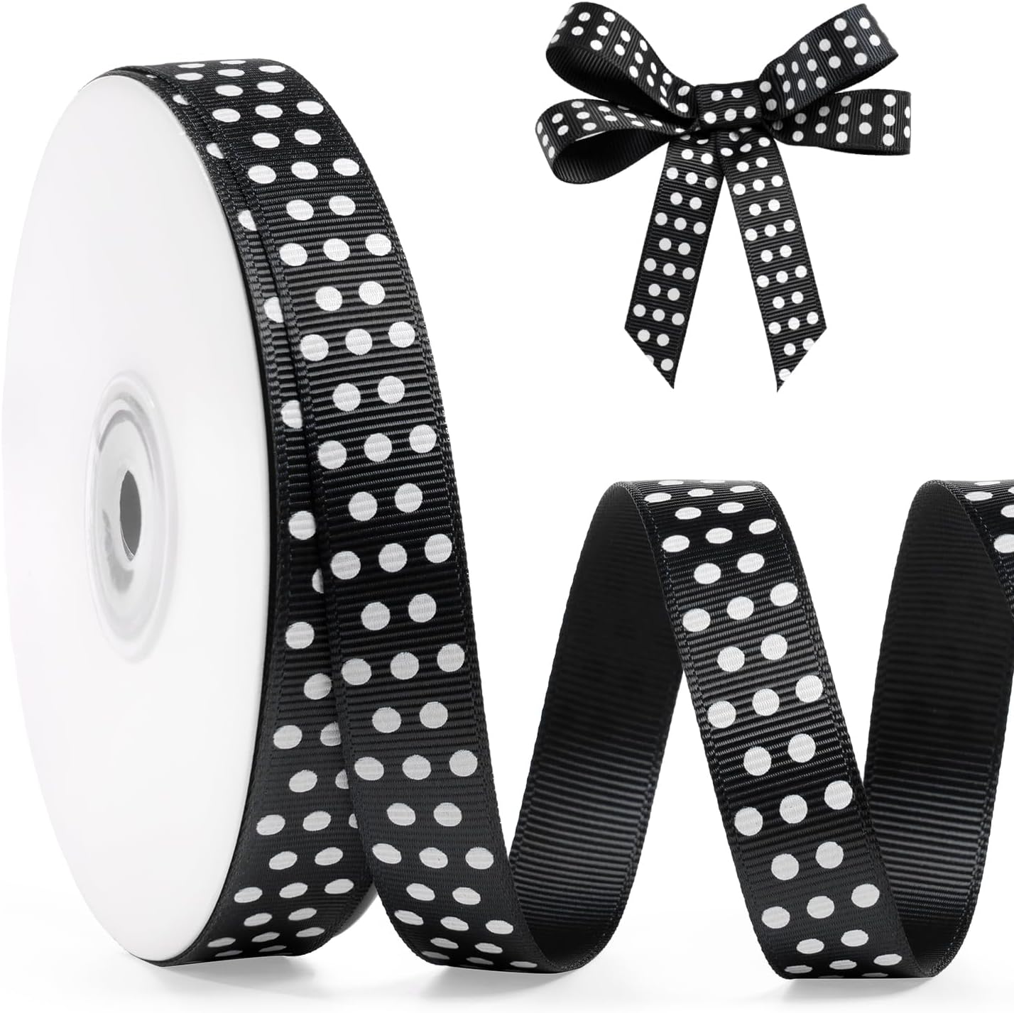 Polka Dot Grosgrain Ribbon 5/8 Inch, 25 Yards Spool Black and White Dot Craft Ribbon for Christmas Gift Wrapping DIY Crafts Hair Bows Wedding Party Decor Sewing and Home Decoration - Crafty Corner