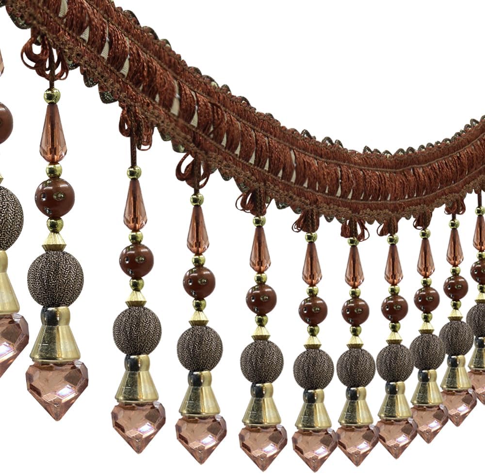 3yards Beading Fringe Trimming Long Beads Tassel Curtain Trim Ribbon Trim for Cover Edge Decorative (Coffee) - Crafty Corner