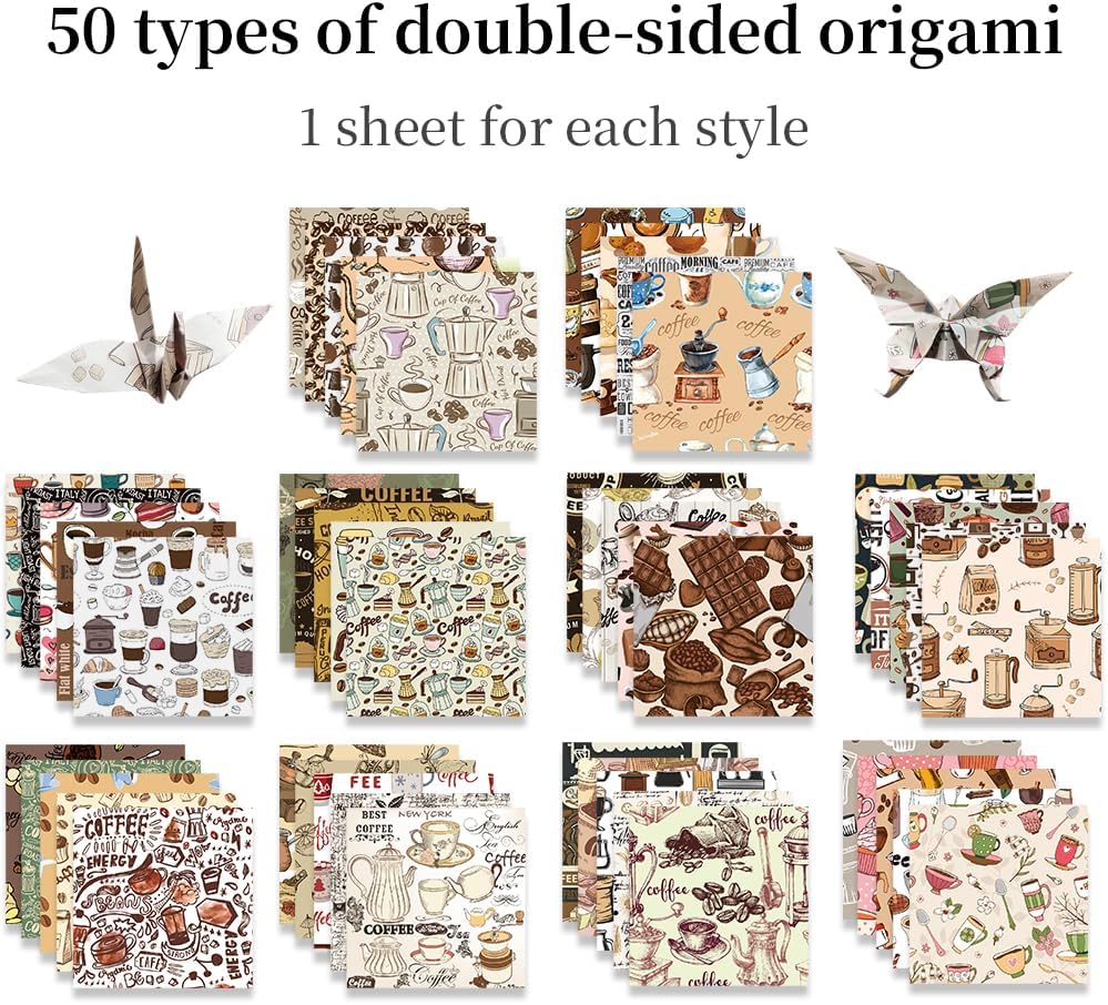 Square Origami Paper 6x6 Double Sided 50 Sheets 50 Colors 70GSM Origami Kit Japanese Chiyo Easy Fold Arts Crafts DIY Handwork Beginner Coffee - Crafty Corner