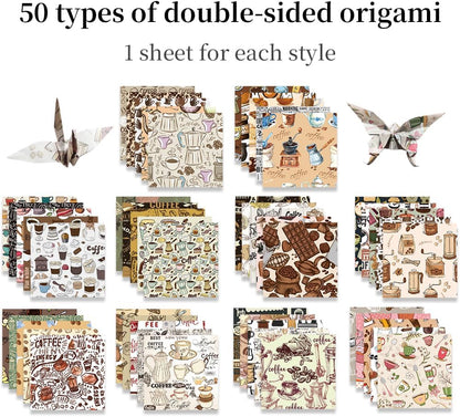 Square Origami Paper 6x6 Double Sided 50 Sheets 50 Colors 70GSM Origami Kit Japanese Chiyo Easy Fold Arts Crafts DIY Handwork Beginner Coffee - Crafty Corner