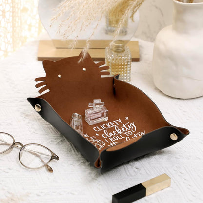 Cat Dice Rolling Tray Novelty Folding Leather Dice Holder Portable Dice Storage Accessories Decorative Desk Organizer Funny Gift for DND RPG Game Players