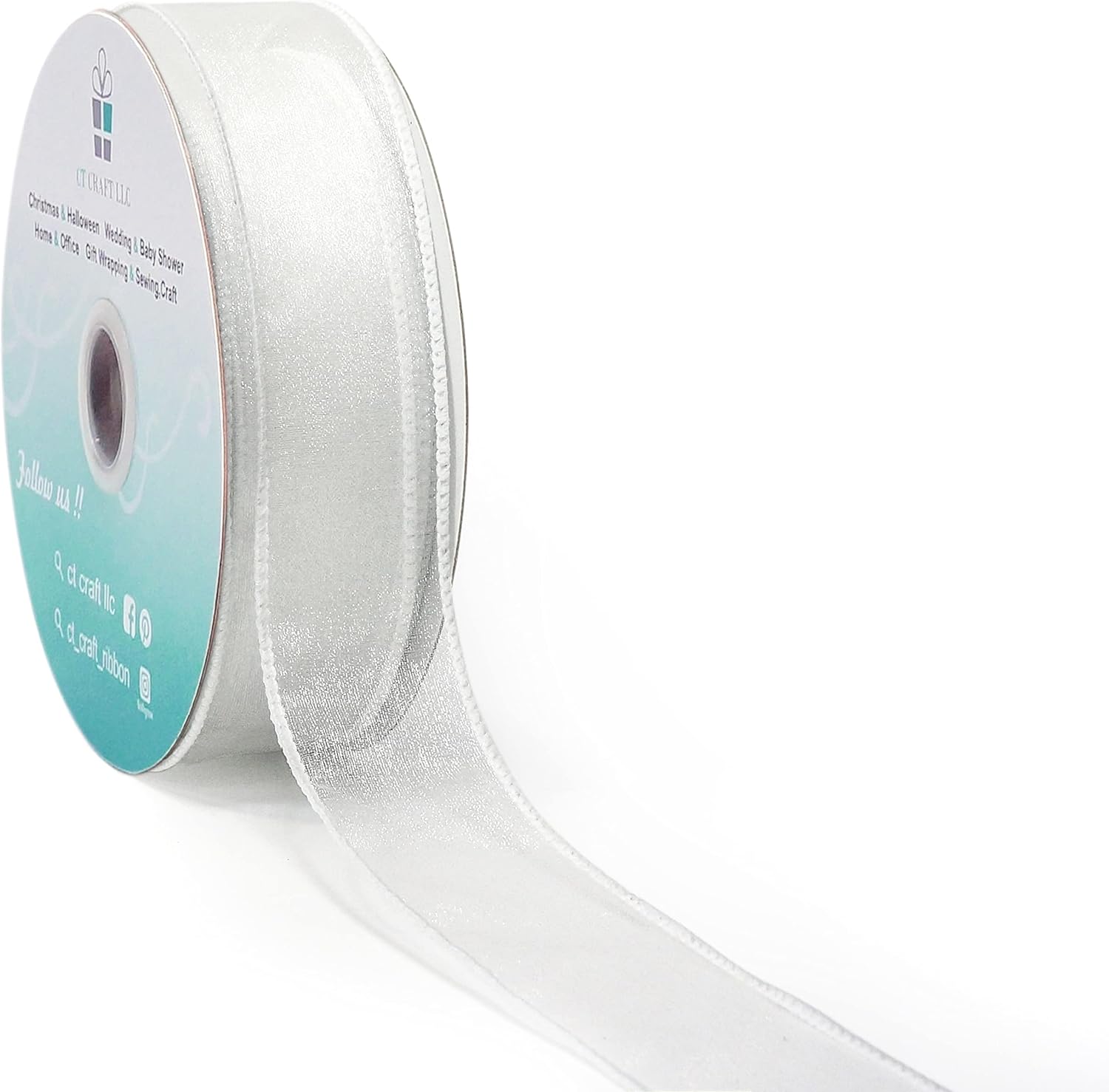 CT CRAFT LLC Sheer Organza Wired Ribbon 1.5" x 50Yards White for Wedding Chair Bow Flora Bouquet Gift Wrapping Christmas Tree Home Decor Wreath - Crafty Corner