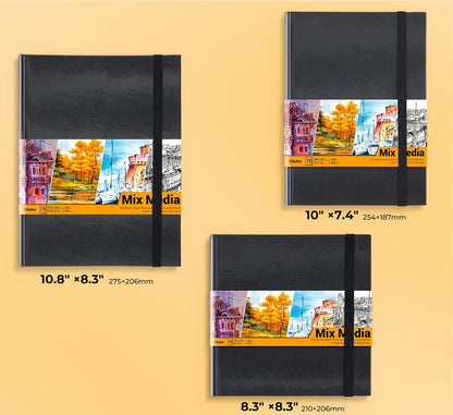 Ohuhu Mix Media Pad - 8.3"x8.3" Mixed Media Art Sketchbook, 120 lb/200 GSM Heavyweight Papers, 78 Sheets/156 Pages, PU Hardcover Mixed Media Paper Pad for Acrylic Painting Christmas Gift - Crafty Corner