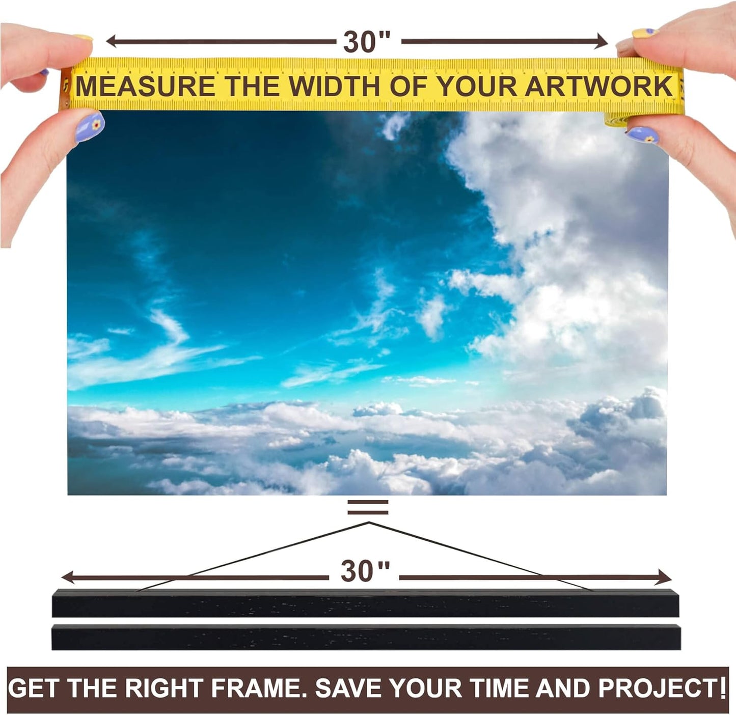 DACRI HOME 30" Wide Sturdy Magnetic Poster Hanger Frame - 30x20 30x24 30x40 Teak Wood Poster Frame for Picture Map Canvas Print Wall Art Hanging (30", Black)