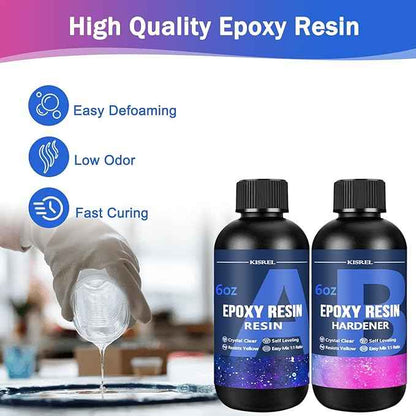 KISREL Epoxy Resin Kit for Beginners, 12OZ Resin Kit with Silicone Coaster Molds, Complete Accessories Include Mica Powders, Dried Flowers, Measuring Cups and Other Resin Supplies for DIY