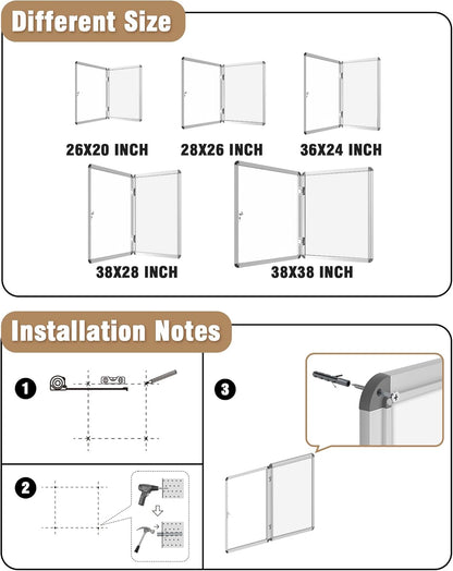 38"x38" Enclosed Bulletin Board, Lockable Weather-Resistant Aluminum Noticeboard for School & Office, Silver Frame w/Magentic Whiteboard