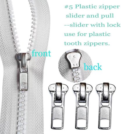 Zipper Repair Kit 39 Pcs, #5 Sliders with Pull, Metal Zippers Retainer Box,Insertion Pin 6 Sets, Replacement Zip Bottom/Top Stop, Metal, Plastic, Nylon Coil Zippers Head FIx on Jaceket