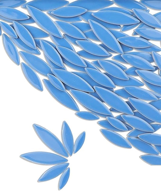 200g Ceramic Petals Bulk Mosaic Tiles for Craft, Small Oval Stepping Stone Kit, Glazed Porcelain Pieces for Coaster Tray House Number Mirror Lamp Home Decorations (Sky Blue)