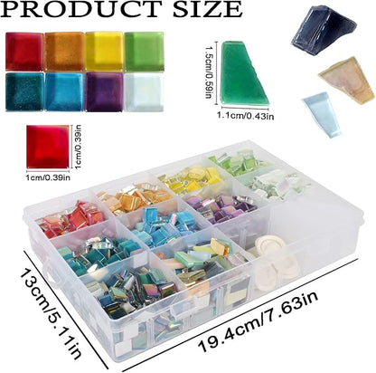 1.5lb Mosaic Tiles Assorted Iridescent Crystal Mosaic Tiles for Crafts, Glass Mosaic Pieces Set with Box 680g DIY Picture Frames Handmade Jewelry Art Decoration Gifts (Multi Colors Set)