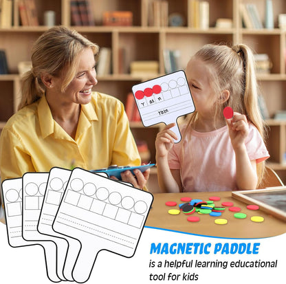 Seajan 9 Pcs Magnetic Paddle Set Education Dry Erase Double Side Handheld Answer Board with Magnetic Counters Discs Phonemic Awareness Phonics Games Toy for Students Kids Teaching Supply (Black)
