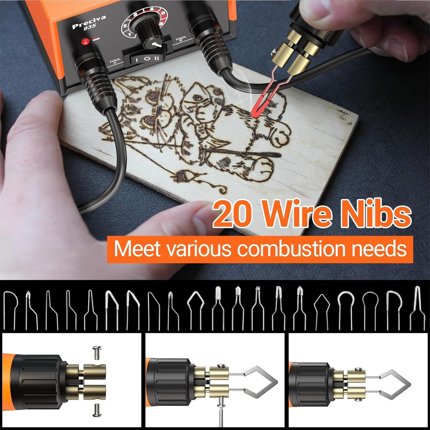 Preciva 935 Dual Handle Wood Burning Kit - Professional Pyrography Tool with 20 Wire Nibs & Pen Holder | Adjustable Temp 482~1382℉ | for Wood Burning, Leather Craft, Art Designs - Crafty Corner