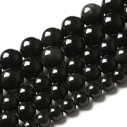 8MM 90pcs Natural Black Obsidian Stone Energy Healing Beads Round Loose Beads for Jewelry Making Bracelet 2 Strands 32"