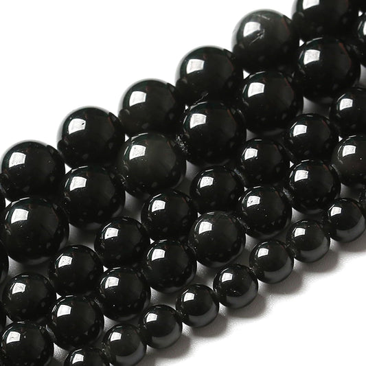 8MM 90pcs Natural Black Obsidian Stone Energy Healing Beads Round Loose Beads for Jewelry Making Bracelet 2 Strands 32"