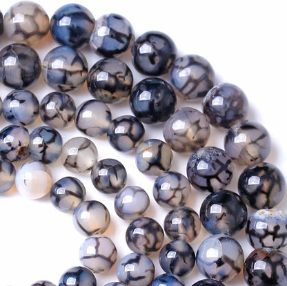 12MM Black Dragon Vein Agate Stone Beads Natural Gemstone Round Loose Beads for Jewelry and Bracelets Making 32pcs 15"