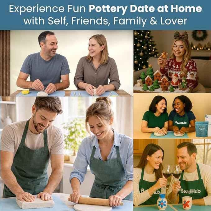 Pottery Kit for Beginners, 4.4LBS Air Dry Clay for Adults with Sculpting Tools, Paint, Glaze, 2kg Air-Dry Modeling Clay | Molding, Sculpt & Painting Set, Hobby Date Night DIY Art Craft Kits (White)