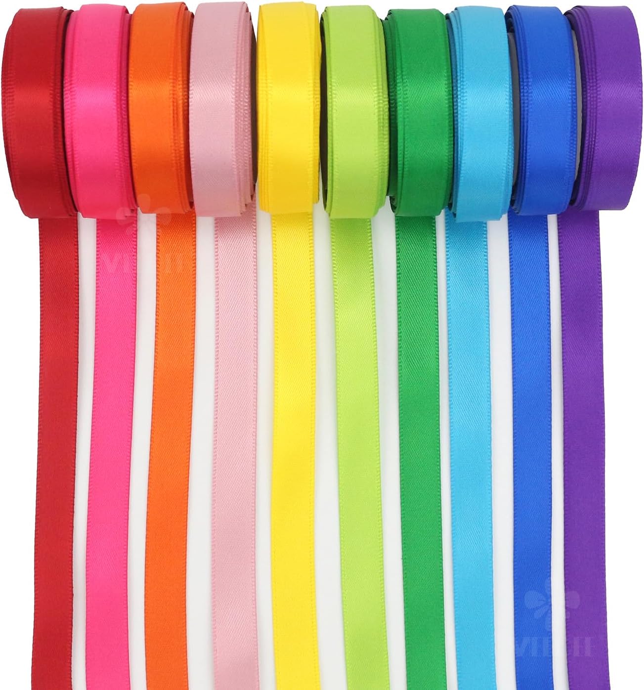 MEEDEE Rainbow Ribbon Solid Color Assortment 10 Colors Double Face Satin Ribbon for Gift Wrapping Happy Birthday Party Decorations, 3/8" X 5 Yard Each Total 50 Yds Per Package - Crafty Corner