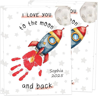 I Love You to the Moon and Back Handprint Art Kit, 10-Pack 8.5x11" DIY Craft Keepsake Cards for Mothers Day, Fathers Day, Grandparents Day, Personalized Fathers Day Birthdays Gifts for Dad Grandpa