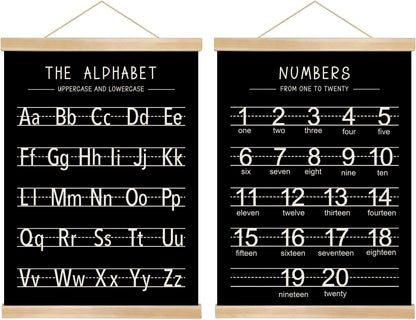 Alphabet and Numbers Wall Chart Set of 2,Kids Educational Posters,ABC and 1-20 Number Learning Banners for Toddlers, Preschool Classroom, Nursery, Playroom Decor14 x 18.5 In(Black and white)