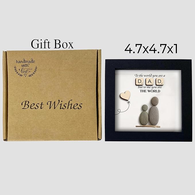 Dad Gifts Pebble Art Framed Thank You Gifts for Dad from Daughter Son, To the World You Are a Dad Family Rock Frame Wall Art Birthday Gift for Him Daddy Papa Grandpa Desk Decor S19