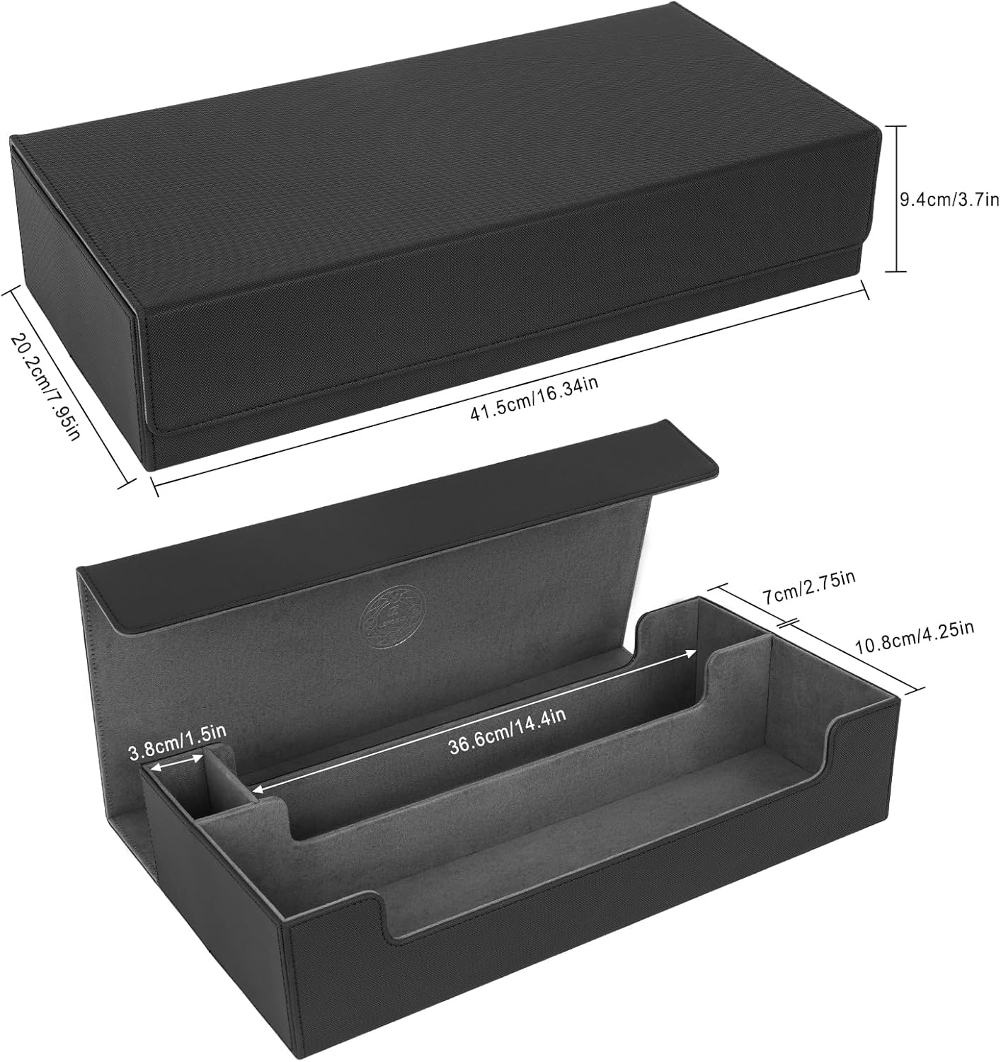 Card Deck Box,X-Large Premium Trading Card Storage Case with Mat and Dice Compartment,Magnetic Game Deck Display Case Compatible with MTG/TCG/Yugioh/Magic/Commander(Black＆Grey)