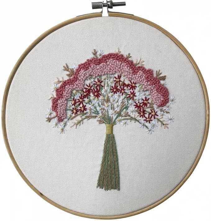 BlingBling5 Embroidery Kits for Adults Full Range of Starter Including Instructions Stamped Cloth with Pattern Hoop Color Threads and Tools Punch Needle Kit(Flowers 5)