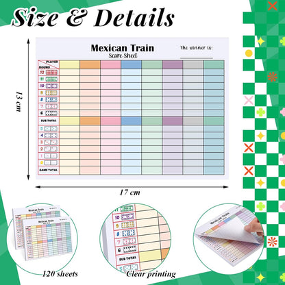 1 Pack 60 Sheets Mexican Train Score Pads Colorful Chicken Foot Dominoes Game Scorepad Adult Mexican Train Score Sheet Scoreboard Paper Record Clearly for Family Game (6.7 x 5 Inches)