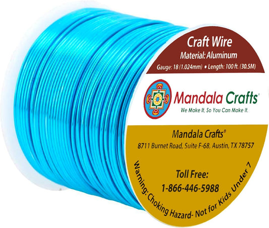 Mandala Crafts 18 Gauge Anodized Aluminum Craft Wire for Jewelry Making - 100 FT Colored Flexible Vivid Sky Blue Wire - Bendable for Bonsai Armature Crafting Sculpting - Crafty Corner