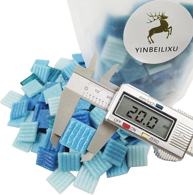 Mosaic Tiles, Bulk Glass Mosaic Pieces, 2x2cm Wavy Square Tiles, Mosaic Kits for Adults, Glass Mosaic Tiles forCrafts DIY Art, Frames, Vases Filler, Home Decor, 410g/14.5oz (Blue)