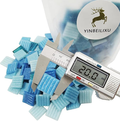 Mosaic Tiles, Bulk Glass Mosaic Pieces, 2x2cm Wavy Square Tiles, Mosaic Kits for Adults, Glass Mosaic Tiles forCrafts DIY Art, Frames, Vases Filler, Home Decor, 410g/14.5oz (Blue)
