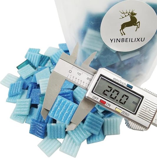 Mosaic Tiles, Bulk Glass Mosaic Pieces, 2x2cm Wavy Square Tiles, Mosaic Kits for Adults, Glass Mosaic Tiles forCrafts DIY Art, Frames, Vases Filler, Home Decor, 410g/14.5oz (Blue)