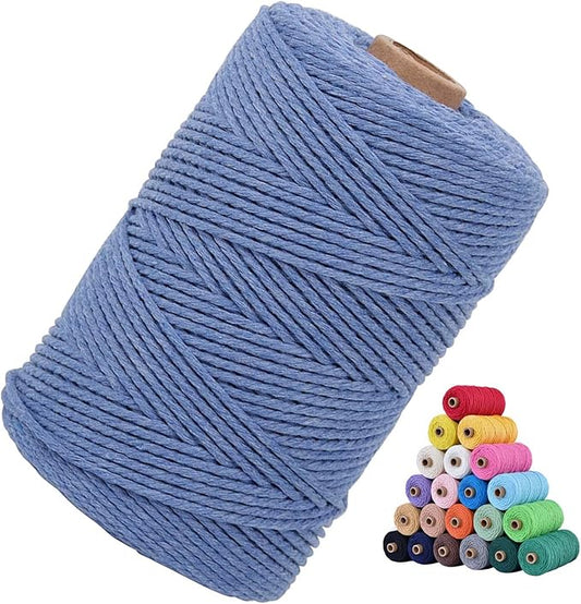 Macrame Cotton Cord 5mm x 109Yards, Moon Blue Natural Macrame Rope, Perfect Macrame Supplies Cotton Cord for Macrame Plant Hangers DIY Crafts (Moon Blue, 5mm*109Yards)