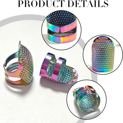 FR 4 Pack (2 Sizes, S/M) Sewing Thimble Finger Protector, Adjustable Finger Metal Shield Protector Pin Needles Sewing Quilting Craft Accessories DIY Sewing Tools Needlework Dazzle