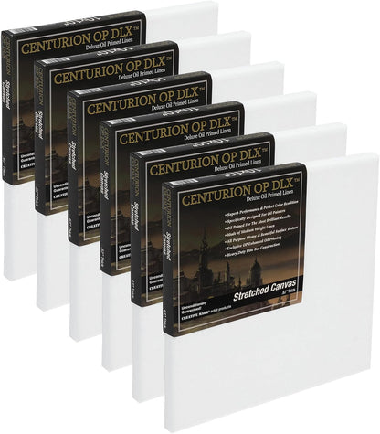 Centurion Deluxe Professional Oil Primed Linen Stretched Canvas, 11oz Linen, 20x20 - Box of 6, 0.67" Deep Canvases, Kiln-Dried Stretchers, Back Stapled, Premium Medium Weight Canvas for Oil Paintings