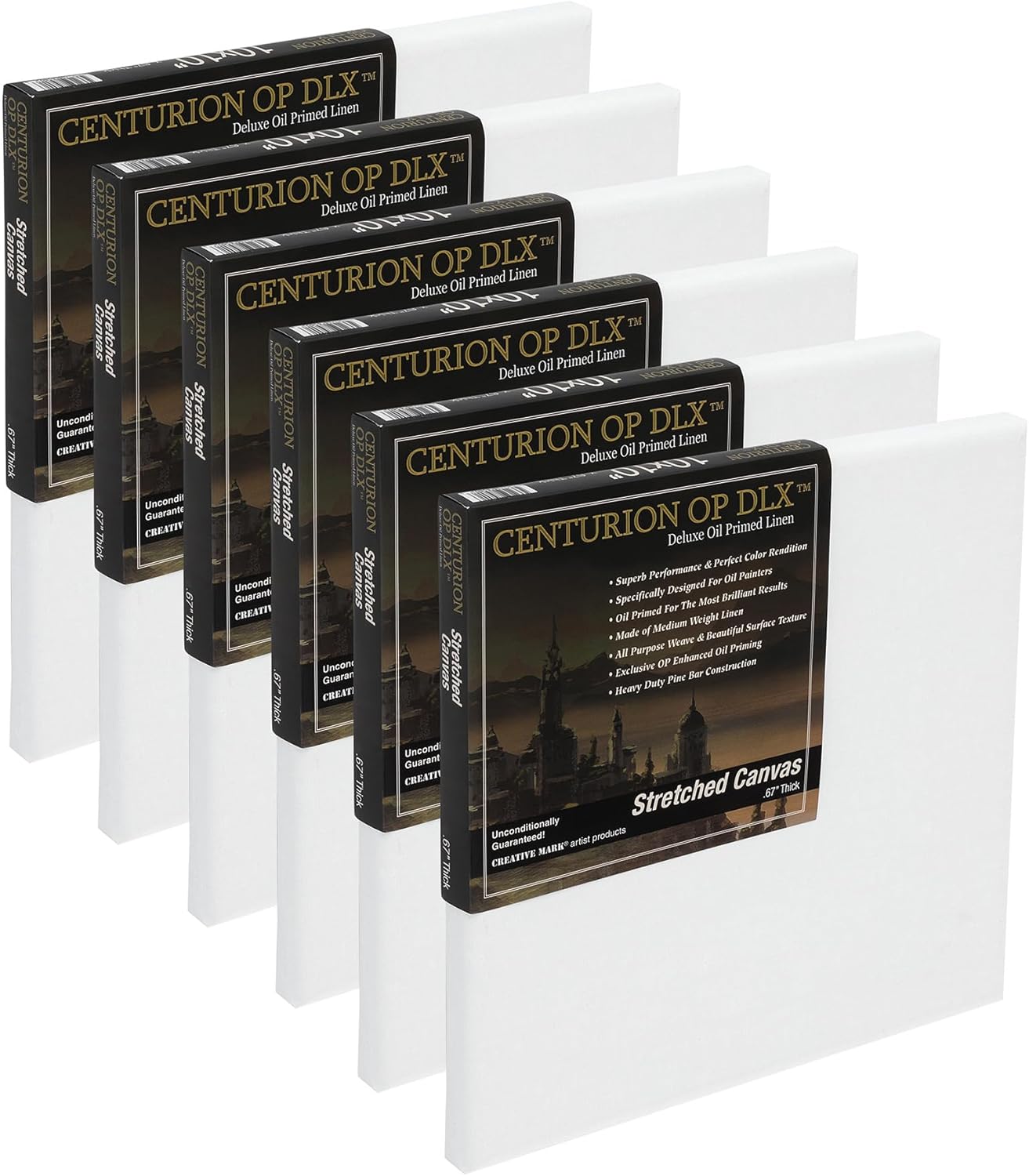 Centurion Deluxe Professional Oil Primed Linen Stretched Canvas, 11oz Linen, 24x24 - Box of 6, 0.67" Deep Canvases, Kiln-Dried Stretchers, Back Stapled, Premium Medium Weight Canvas for Oil Paintings