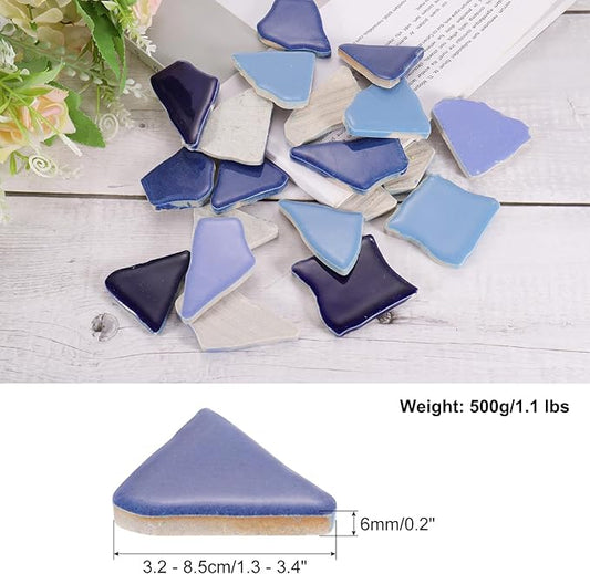 uxcell 500g/1.1LB Irregular Ceramics Mosaic Tiles, 3.2-8.5 cm Bulk Stained Ceramic Mosaic Pieces Stones Mosaic Kits for DIY Art Craft Projects Home Decor, Mixed Blue