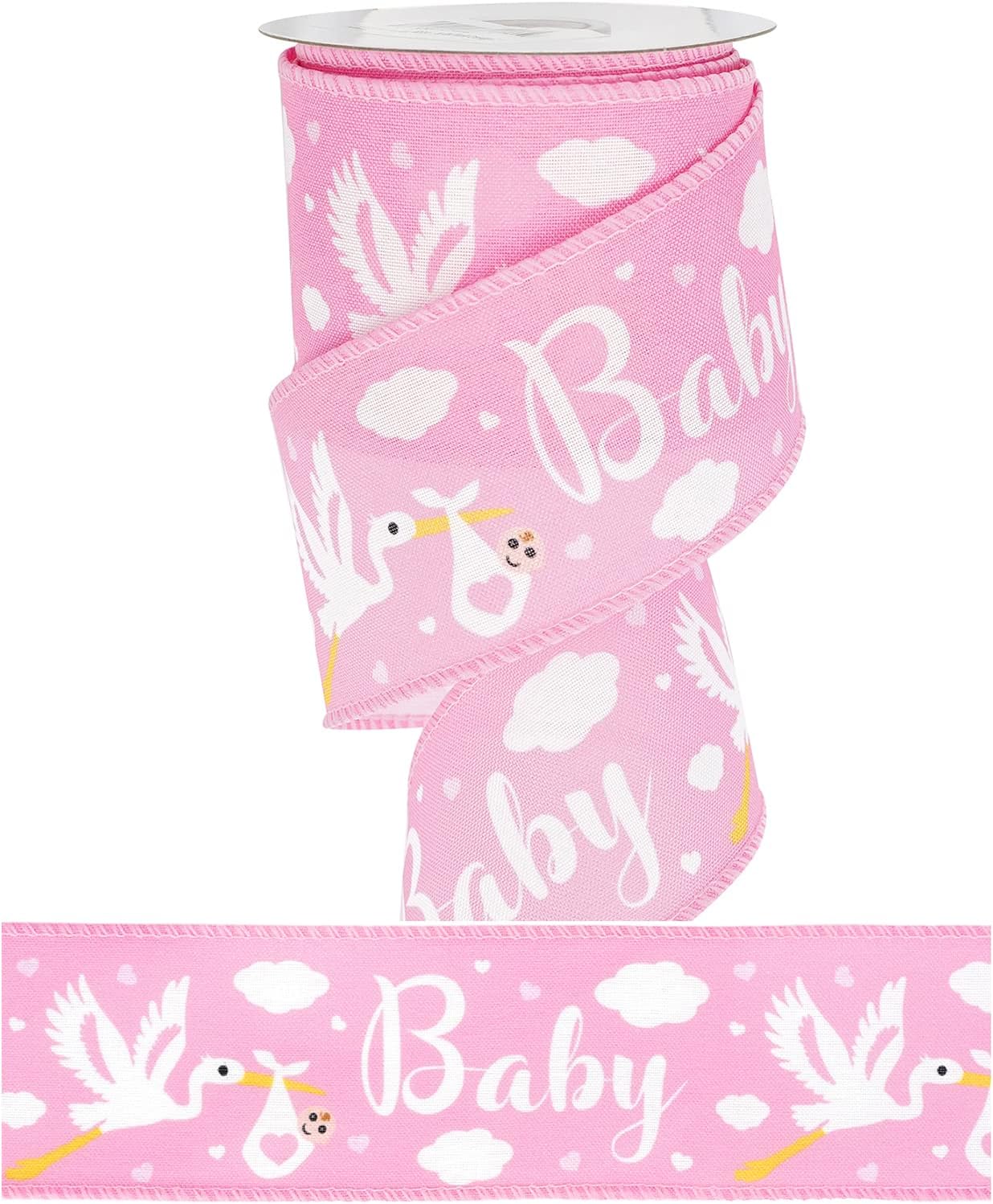 MEEDEE Pink Baby Ribbon for Baby Shower - 2.5 Inch Burlap Wired Ribbon for Diaper Cake, Welcome Home Baby Girl Shower Favors Gift Box Table Decor (10 Yards) - Crafty Corner