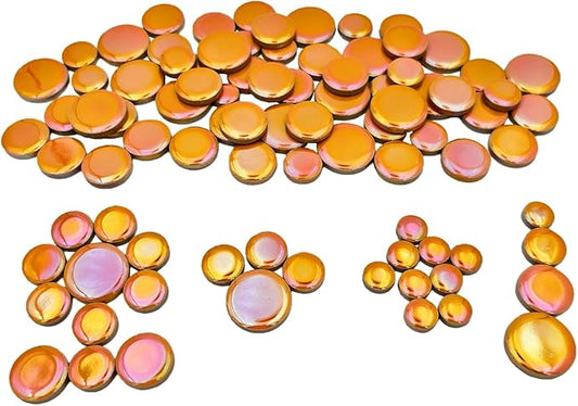 200g Iridescent Round Mosaic Tiles for Crafts Bulk, 11mm-23mm 4 Size Circular Mosaic Ceramic Pieces for Vases, Garden Decor, DIY Mosaic Making (Orange)