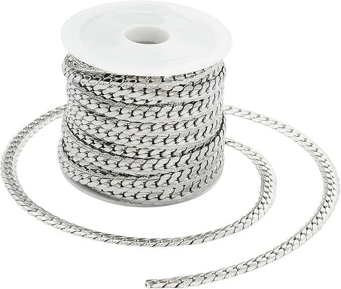 LiQunSweet 16.4 Feet(5m) 304 Stainless Steel Cuban Link Chains with Spools Unifished Cuban Chains for Men Women Unisex Jewelry Making Necklace Bracelet - 4.8x1.4mm