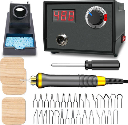 FIRElood Wood Burning Tool,Wood Burning kit Pen 25~750℃,Professional Wood Burning kit,with Digital Thermometer Temperature Adjustable Temperature,1 Wood Burning pens, 30 Wood Burning Pen Tips - Crafty Corner
