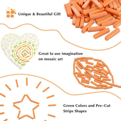 Youway Style Orange Mosaic Tiles for Crafts Bulk,150g Strips Shapes Mosaic Glass Pieces,Glass Mosaic Garden Craft Kit