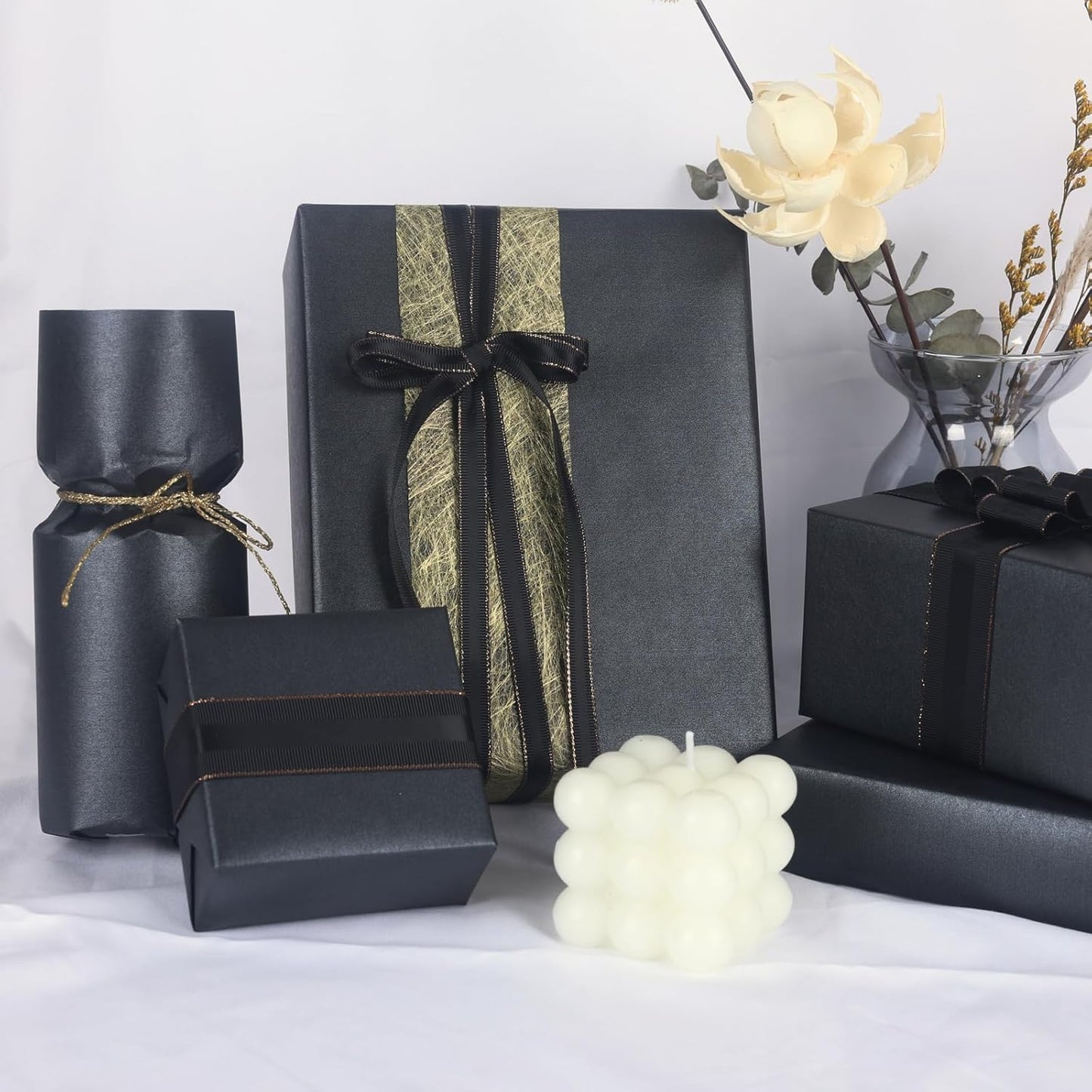 NESCCI Matte Carbon Black Wrapping Paper,Solid Color Pearly-Lustre Paper,Gift Wrapping Paper,Perfect for Wedding,Birthday, Christmas,Baby Shower,DIY Bouquet (17 Inches X 32.8 Feet)