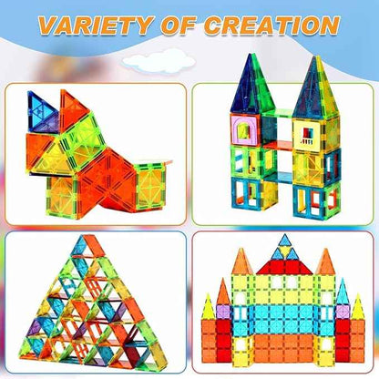 32-Pack Magnetic Tiles–Rainbow Builder Set, 2.95in STEM Construction Kit with Transparent Windows, Expand Creative Play for Kids