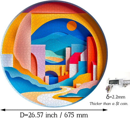 Bgraamiens 3D Visual Sunrise in The Distance 1000 Pieces Round Puzzle for Adult,Unique Modern Art