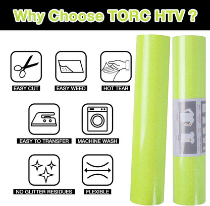 TORC Yellow Glitter HTV Heat Transfer Vinyl Large Roll 12 inch x 20 ft Sparkly Iron on Vinyl for T Shirts Crafts