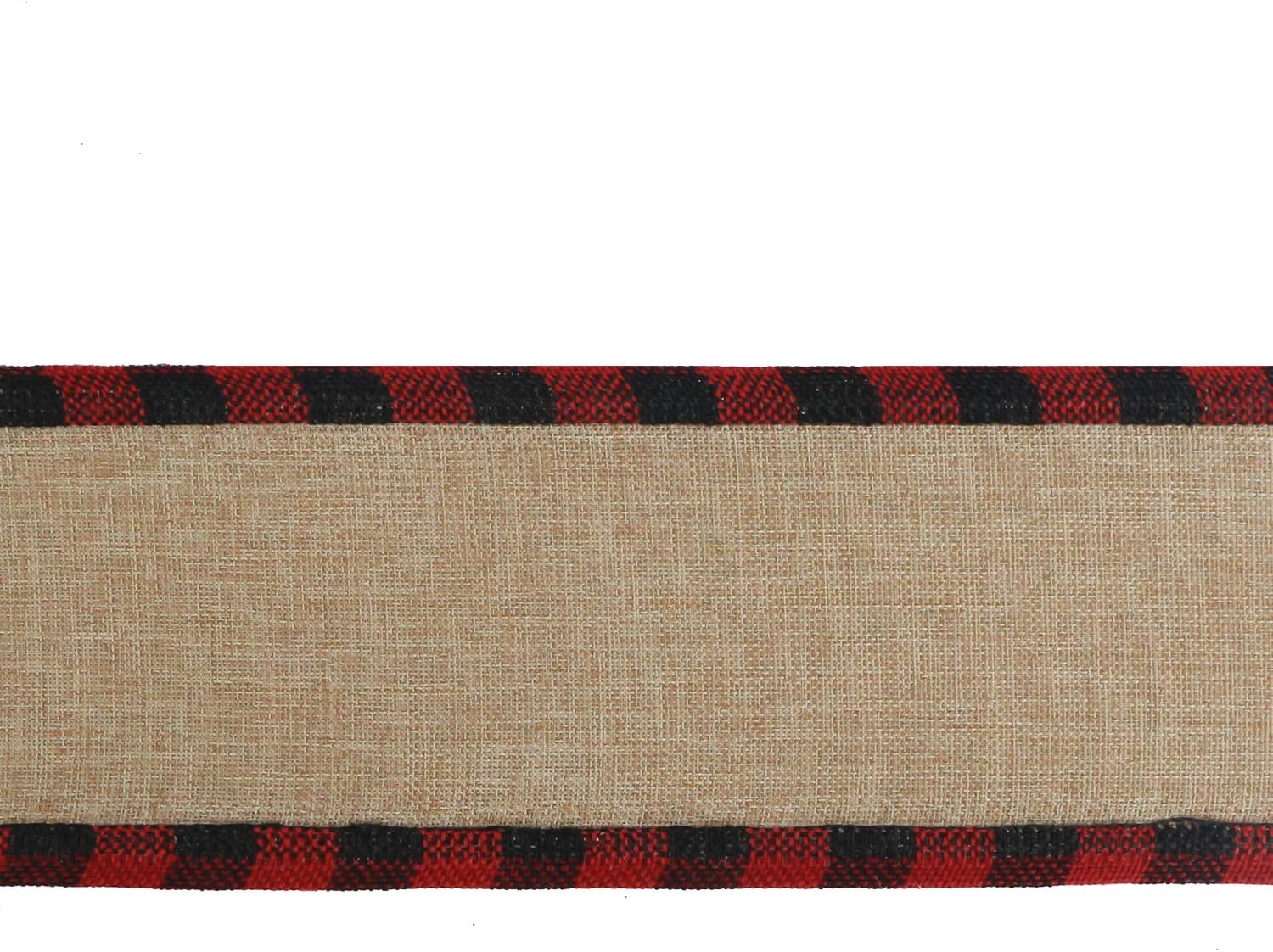 MEEDEE Burlap Christmas Ribbon Wired Burlap Ribbon 2.5 Inch 10 Yards Fall Burlap Ribbon with Red and Black Buffalo Check Edging Wired Plaid Burlap Ribbon for Christmas Tree, Wreath Making - Crafty Corner
