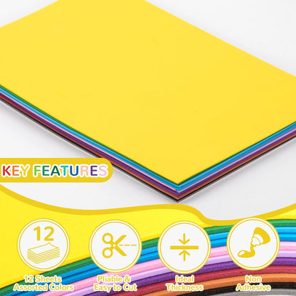 12 Pack Foam Sheets Craft 8 x 12 inch, 12 Colors Eva Foam Paper for Art Crafts Projects, Classrooms Scrapbook DIY Projects, Back to School Supplies (EVA 02) - Crafty Corner